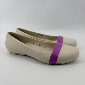 Crocs Brynn Shoes Womens Size 8 Ivory Pink Flats Ballet Comfort Slip On Casual